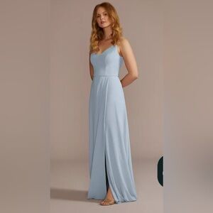 David’s Bridal chiffon dusty blue bridesmaid dress